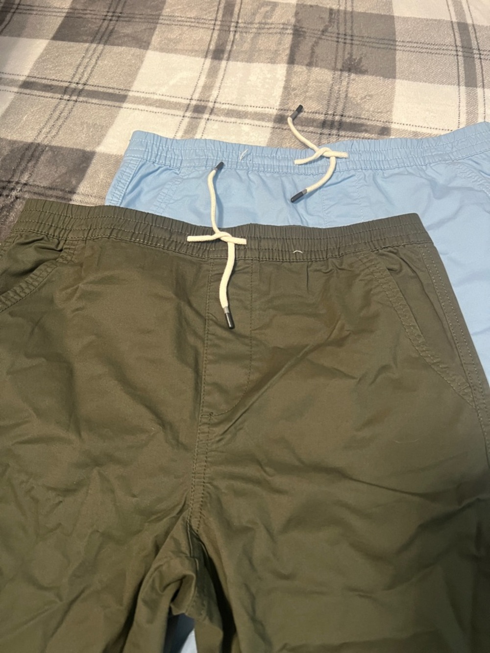 Kids Drawstring Casual Shorts - Olive Green and light blue - Picture 2 of 5